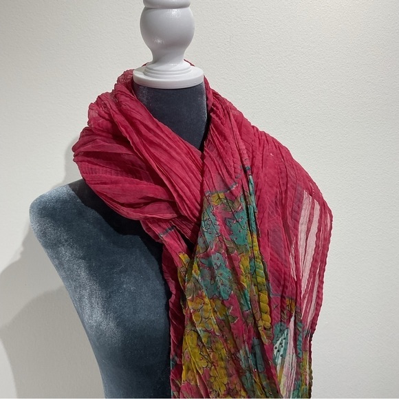 Gorgeous Multicolor Pink Shawl Coverup Scarf Length 85”  FLower Motif Embellis - Picture 2 of 8